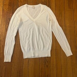 J. Crew White V-Neck Lightweight Sweater